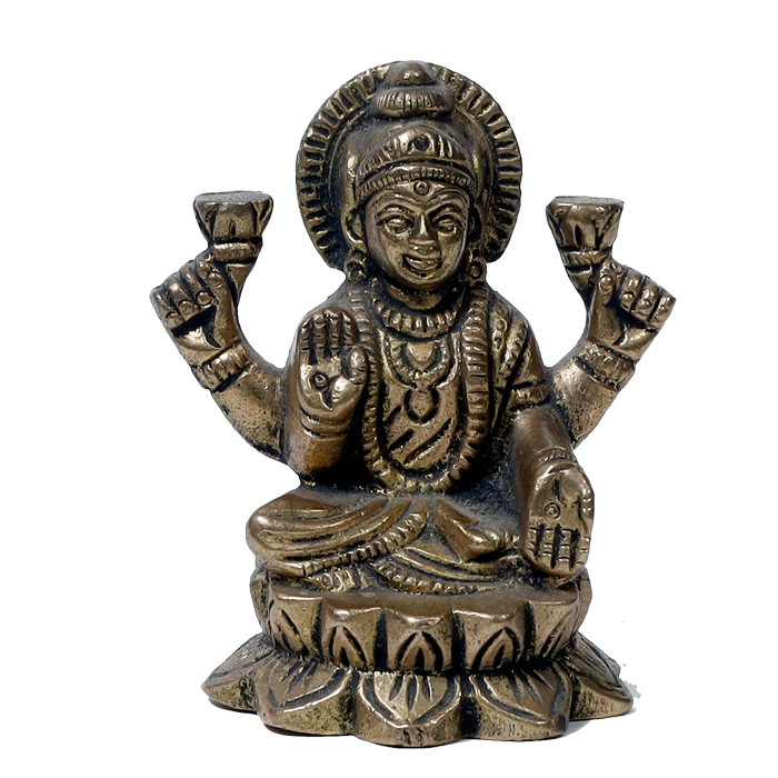 Brass Murti Goddess Lakshmi Ji Is Sitting On Stool - 3 × 2 Inches | For Pooja Temple | Home Decor | Office & Mandir Decoration And Gifts