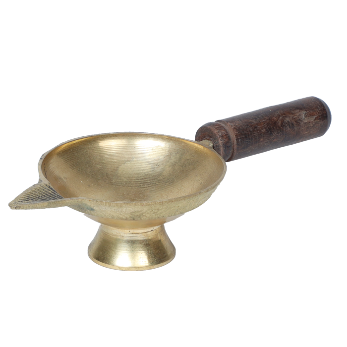 Brass Puja Aarti Diya with Stick - 1.5 × 5 Inches | For Pooja Temple | Home Decor | Mandir Decoration | Diwali Decoration And Gifts