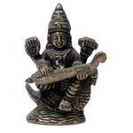 Brass Murti Goddess Saraswati Ji Is Sitting On Swan - 3 × 2 Inches | For Pooja Temple | Home Decor | Office & Mandir Decoration And Gifts