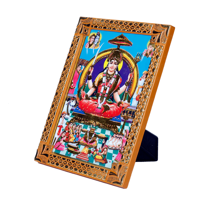 Goddess Santoshi Mata Is Sitting On Throne Photo Frame - 8 x 6 Inches | For Pooja Temple | Home Decor | Office Decoration | Mandir Decoration And Gifts