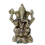 Brass Murti Lord Ganesha Is Sitting On Throne - 2.5 × 2 Inches | For Pooja Temple | Home Decor | Office & Mandir Decoration And Gifts