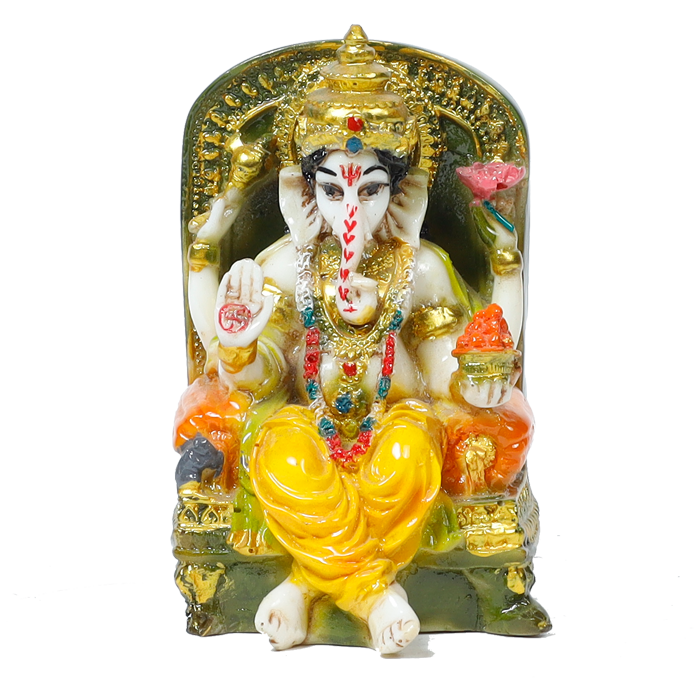 Lord Ganesha Is Sitting On The Throne | Marble Dust Murti Idol - 4 × 3 Inches | For Pooja Temple | Home Decor | Office Decoration | Mandir Decoration And Gifts