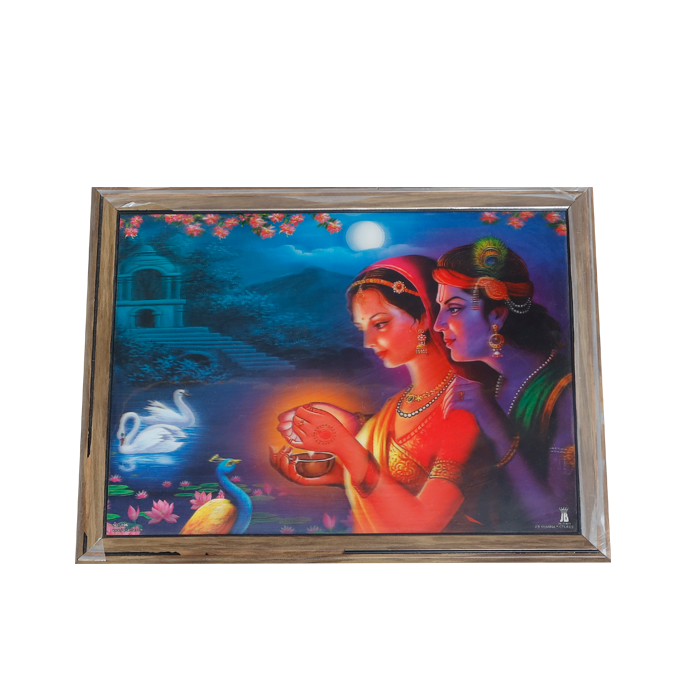 Goddess Radha And Lord Krishan Photo Frame - 17 × 13 Inches | For Pooja Temple | Home Decor And Gifts