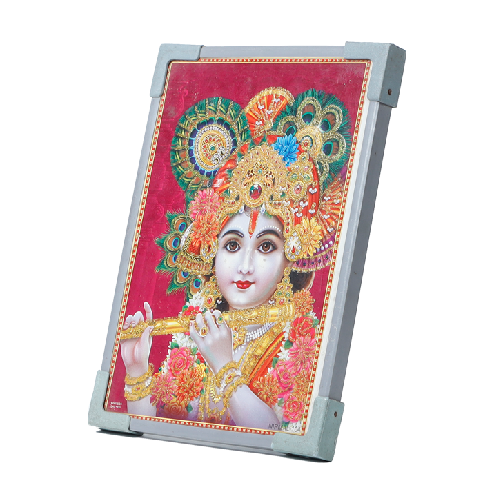 Lord Krishna Is Playing the Flute in His Hand Photo Frame - 7 × 5 Inches | For Pooja Temple | Home Decor | Office Decoration | Mandir Decoration And Gifts