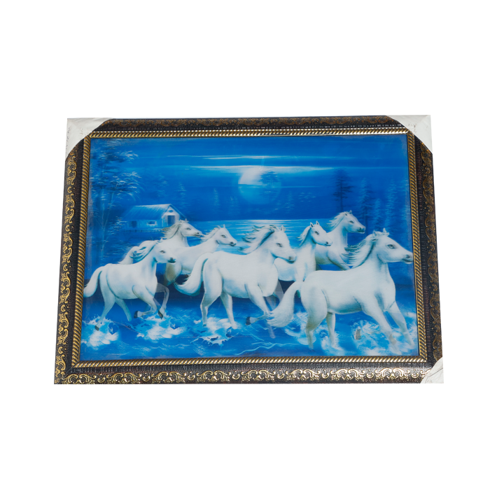 7 Running Vastu Shastra White Horse 3D Photo Frame - 14 × 17 Inches | For Home Decor And Gifts