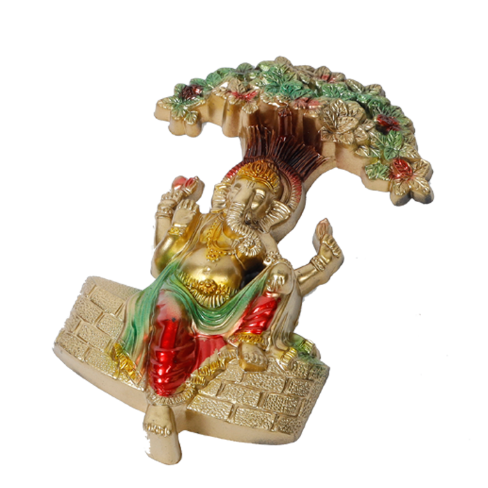 Lord Ganesha Is Sitting On Throne | Multicolor decorative Plastic Murti Idol - 9 × 6 Inches | For Pooja Temple | Home Decor | Office & Mandir Decoration And Gifts