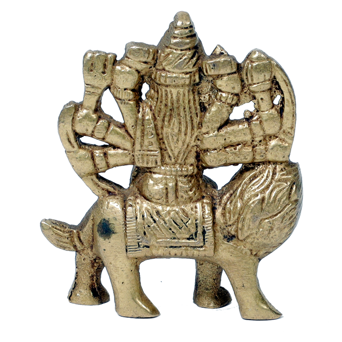 Brass Murti Durga Mata Is sitting On Lion - 4 × 3.5 Inches | For Pooja Temple | Home Decor | Office & Mandir Decoration And Gifts