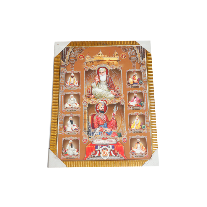 Sikh Guru And Guru Nanak Dev Ji With 10 Gurus Religious Photo Frame - 26 × 20 Inches | For Pooja Temple | Home Decor And Gifts