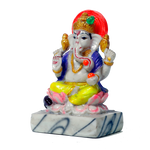 Lord Ganesha Is Sitting On Throne Marble Dust Murti Idol - 5 x 3 Inches | For Pooja Temple | Home Decor | Office Decoration | Mandir Decoration And Gifts