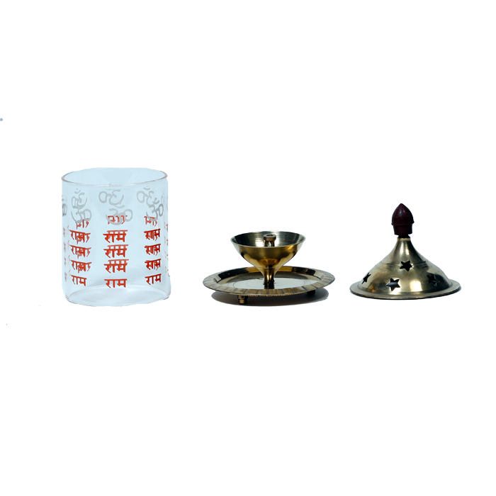 Brass Ram Akhand Jyoti Diya Oil Lamp | Borosilicate Diya With Glass Cover - 6 × 3 Inches | 5 × 3 Inches | 4.5 × 3 Inches | For Pooja Temple | Home & Mandir Decoration And Gifts