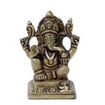 Brass Murti Lord Ganesha Is Sitting On Throne - 3 × 2 Inches | 3.5 × 3 Inches | 3 × 2.5 Inches | 3 × 3 Inches | For Pooja Temple | Home Decor | Office & Mandir Decoration And Gifts