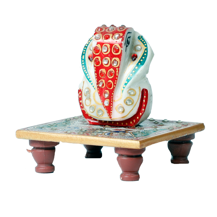 Lord Ganesha Is Sitting On Stool | Marble Murti Idol - 3 x 4 Inches | For Pooja Temple | Home Decor | Office Decoration | Mandir Decoration And Gifts