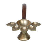 Brass Panchmukhi Puja Aarti Diya with Handle | Festival, Diwali, Navratri 5 Batti Oil Diya Stand - 2 × 8 Inches | For Pooja Temple | Home And Mandir Decoration