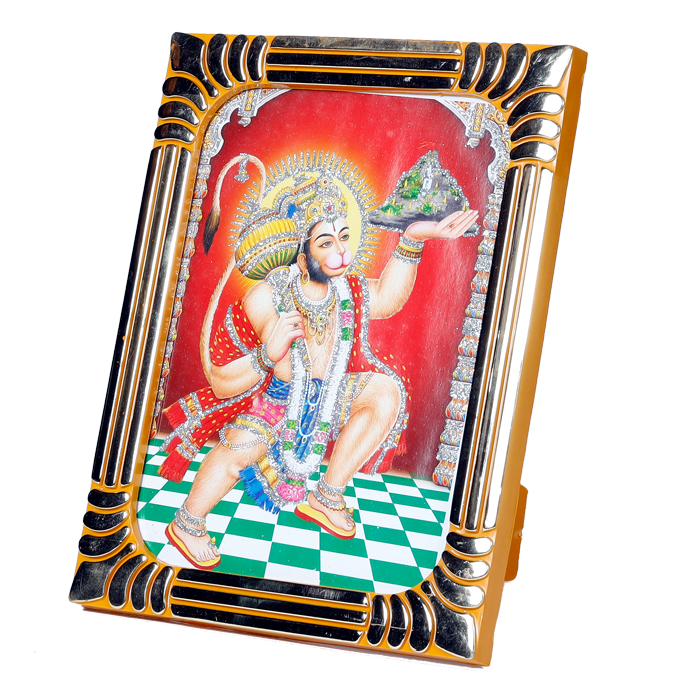 Lord Hanuman Ji Holding a Mountain In His Hand Photo Frame - 8 x 6 Inches | For Pooja Temple | Home Decor | Office Decoration | Mandir Decoration And Gifts