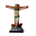 Lord Jesus Christ on the Standing Cross Marble Dust Murti Idol - 6.5 x 5 Inches | For Pooja Temple | Home Decor | Office Decoration | Mandir Decoration And Gifts