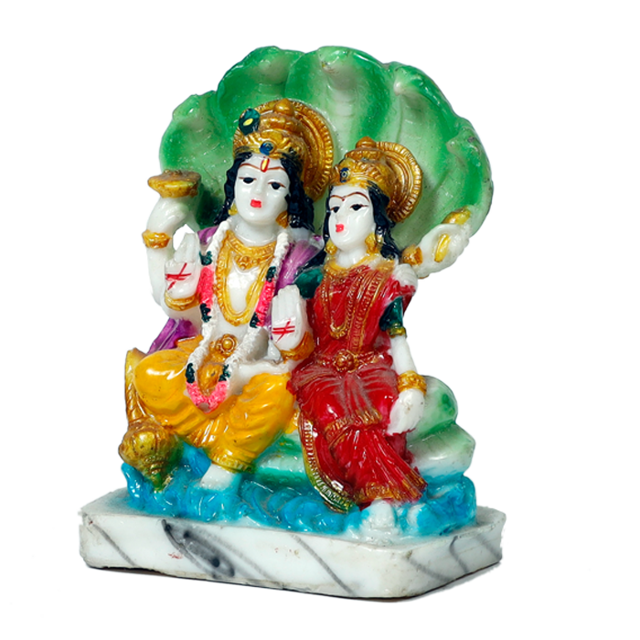 Lord Vishnu And Goddess Lakshmi With Sheshnaag | Marble Dust Murti Idol - 4 × 5 Inches | For Pooja Temple | Home Decor | Office Decoration | Mandir Decoration And Gifts