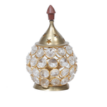 Decorative Brass Stone Diya With Cover| Stone Akhand Diya for Puja - 6.5 × 4 Inches | 6 × 3.5 Inches | For Pooja Temple | Home Decor | Diwali Decoration And Gifts
