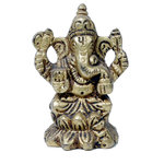 Brass Murti Lord Ganesha Is Sitting On Throne - 2 × 1 Inches | 2.5 × 2 Inches | For Pooja Temple | Home Decor | Office & Mandir Decoration And Gifts