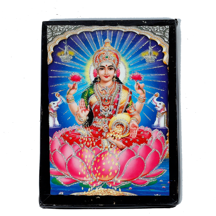 Goddess Lakshmi Mata Is Sitting On Lotus Flower | Photo Frame - 7 x 5 Inches | For Pooja Temple | Home Decor | Office Decoration | Mandir Decoration And Gifts