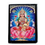 Goddess Lakshmi Mata Is Sitting On Lotus Flower | Photo Frame - 7 x 5 Inches | For Pooja Temple | Home Decor | Office Decoration | Mandir Decoration And Gifts