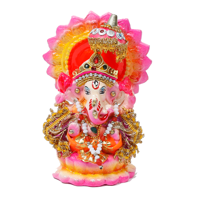 Lord Ganesha Is Sitting On Throne | Terracotta Clay Murti Idol - 5 × 3 Inches | For Pooja Temple | Home Decor | Office Decoration | Mandir Decoration And Gifts