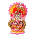 Lord Ganesha Is Sitting On Throne | Terracotta Clay Murti Idol - 5 × 3 Inches | For Pooja Temple | Home Decor | Office Decoration | Mandir Decoration And Gifts
