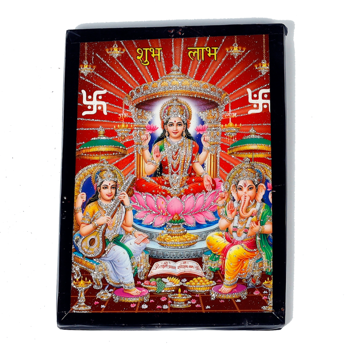 Goddess Lakshmi Mata, Lord Ganesha, And Goddess Saraswati Mata | Photo Frame - 7 x 5 Inches | For Pooja Temple | Home Decor | Office Decoration | Mandir Decoration And Gifts