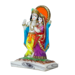 Goddess Radha And Lord Krishna Are Standing At The Chowki | Marble Dust Murti Idol - 6 × 4 Inches | For Pooja Temple | Home Decor | Office Decoration | Mandir Decoration And Gifts