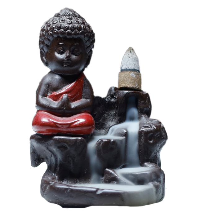 Lord Buddha Backflow Smoke Fountain - 5 × 3 Inches | Backflow Dhoop Cone with Stand | For Pooja Temple | Home Decor | Office Decoration | Mandir Decoration And Gifts