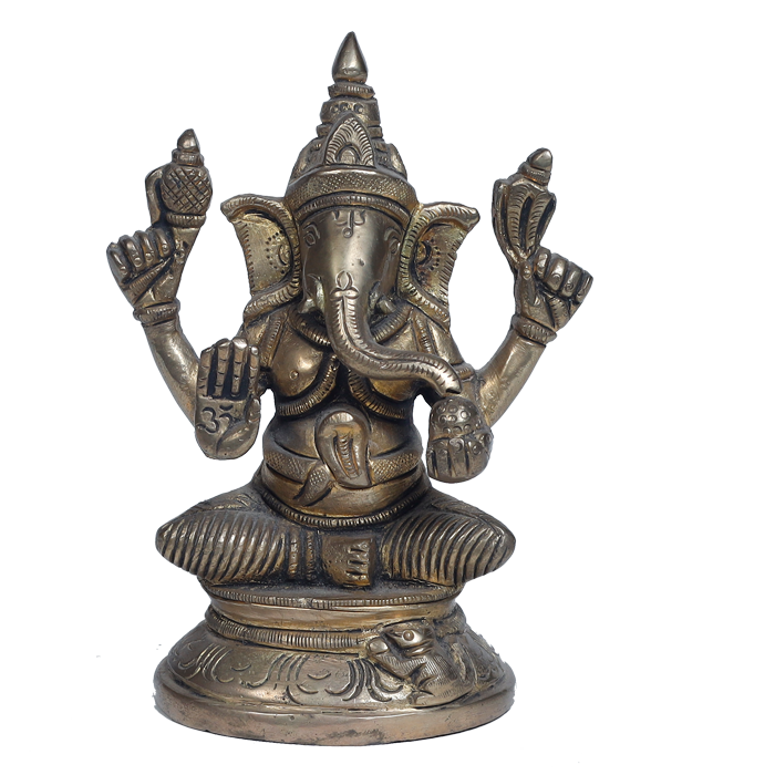 Brass Murti Lord Ganesha Is Sitting On Throne - 6.5 × 4 Inches | For Pooja Temple | Home Decor | Office & Mandir Decoration And Gifts