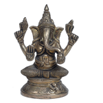 Brass Murti Lord Ganesha Is Sitting On Throne - 6.5 × 4 Inches | For Pooja Temple | Home Decor | Office & Mandir Decoration And Gifts