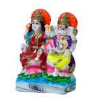 Goddess Lakshmi Mata & Lord Ganesha Is Sitting On Throne Marble Dust Murti Idol - 5 x 3 Inches | For Pooja Temple | Home Decor | Office Decoration | Mandir Decoration And Gifts
