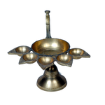 Brass Panchmukhi Puja Aarti Diya with Handle | Festival, Diwali, Navratri 5 Batti Oil Diya Stand - 5 × 14 Inches | For Pooja Temple | Home And Mandir Decoration