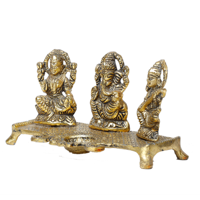 Brass Murti Goddess Lakshmi And Lord Ganesha Is Sitting On Throne - 3 × 7 Inches | For Pooja Temple | Home Decor | Office & Mandir Decoration And Gifts
