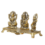 Brass Murti Goddess Lakshmi And Lord Ganesha Is Sitting On Throne - 3 × 7 Inches | For Pooja Temple | Home Decor | Office & Mandir Decoration And Gifts