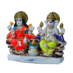 Goddess Lakshmi Mata And Lord Ganesha Is Sitting On Throne | Marble Dust Murti Idol - 4 x 5 Inches | For Pooja Temple | Home Decor | Office Decoration | Mandir Decoration And Gifts
