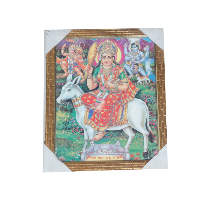 Goddess Sheetala Mata Is Sitting On Donkey Photo Frame - 11 × 10 Inches | For Pooja Temple | Home Decor And Gifts