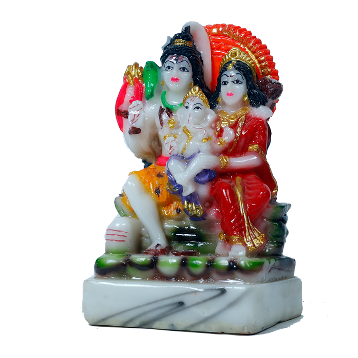 Lord Shiva Family Marble Dust Murti Idol | God Shiva, Parvati Ji, Ganesha And Kartikeya - 4 x 5 Inches | For Pooja Temple | Home Decor | Office Decoration | Mandir Decoration And Gifts