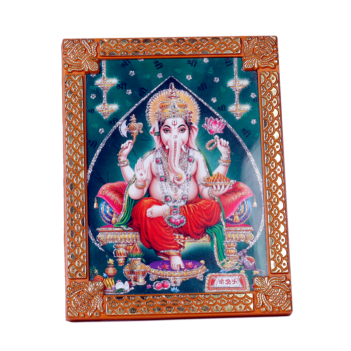 Lord Ganesha Is Sitting On Throne | Photo Frame - 8 x 6 Inches | For Pooja Temple | Home Decor | Office Decoration | Mandir Decoration And Gifts