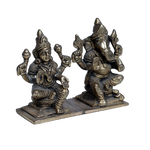 Ashtadhatu Murti Goddess Lakshmi And Lord Ganesha Is Sitting On Stool - 4 × 5.5 Inches | For Pooja Temple | Home Decor | Office & Mandir Decoration And Gifts