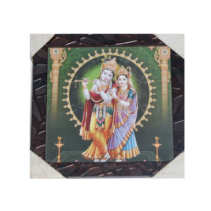 Goddess Radha And Lord Krishan Photo Frame - 11 × 11 Inches | For Pooja Temple | Home Decor And Gifts