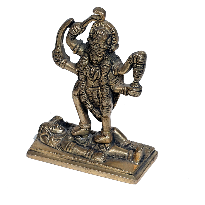 Brass Murti Goddess Kali Mata Standing On Lord Shiva - 4 × 3 Inches | For Pooja Temple | Home Decor | Office & Mandir Decoration And Gifts