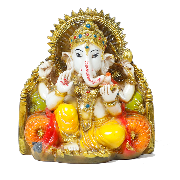 Lord Ganesha Is Sitting On The Throne | Marble Dust Murti Idol - 6 × 5 Inches | For Pooja Temple | Home Decor | Office Decoration | Mandir Decoration And Gifts