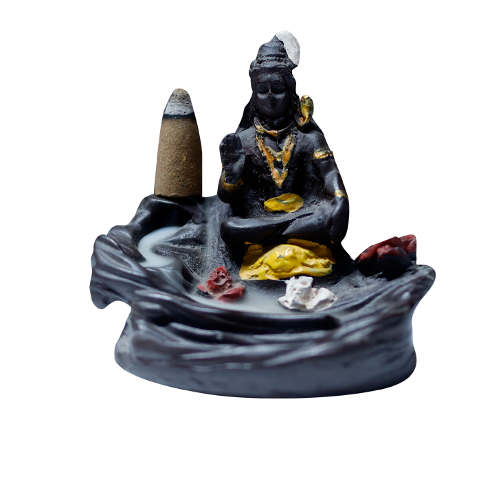 Lord Shiva Ji Mahadev Backflow Smoke Fountain - 4 × 3 Inches | Backflow Dhoop Cone with Stand | For Pooja Temple | Home Decor | Office Decoration | Mandir Decoration And Gifts