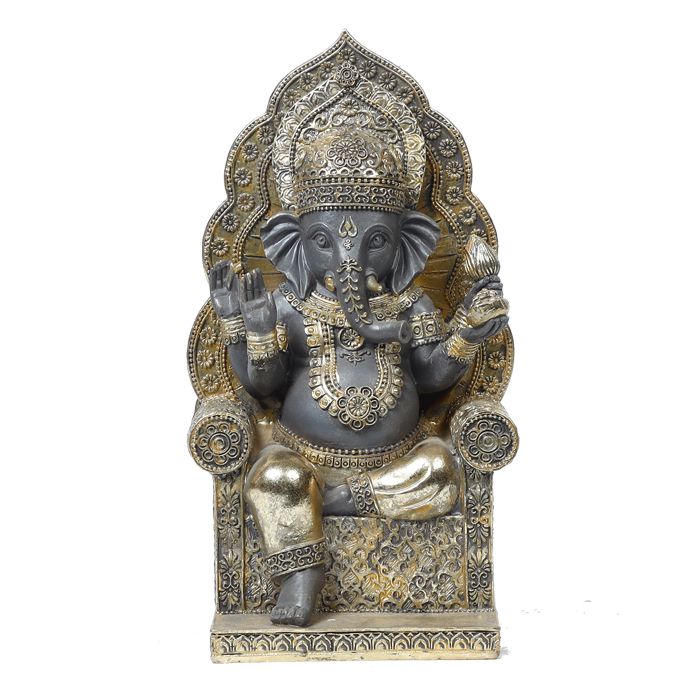 Lord Ganesha Is Sitting On The Throne Terracotta Clay Murti Idol - 10 × 5 Inches | For Pooja Temple | Home Decor | Office Decoration | Mandir Decoration And Gifts