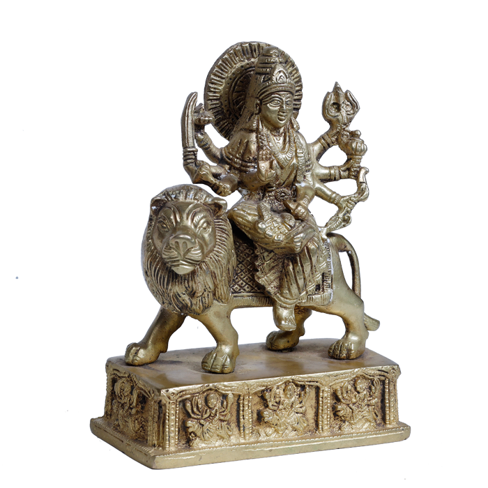 Brass Murti Goddess Durga Mata Is Sitting On Lion | For Pooja Temple | Home Decor | Office & Mandir Decoration And Gifts