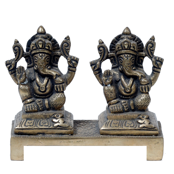 Brass Murti Lord Ganesha Is Sitting On The Stool - 3.5 × 4 Inches | For Pooja Temple | Home Decor | Office & Mandir Decoration And Gifts