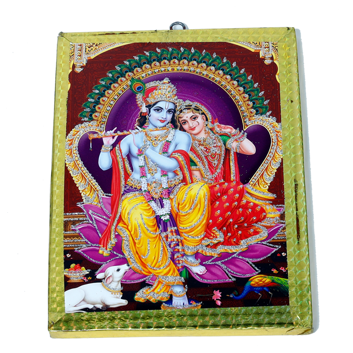 Lord Krishna And Goddess Radha Photo Frame - 7 x 5 Inches | For Pooja Temple | Home Decor | Office Decoration | Mandir Decoration And Gifts