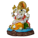 Lord Ganesha Is Sitting On The Throne Marble Dust Murti Idol - 8 × 6 Inches | For Pooja Temple | Home Decor | Office Decoration | Mandir Decoration And Gifts