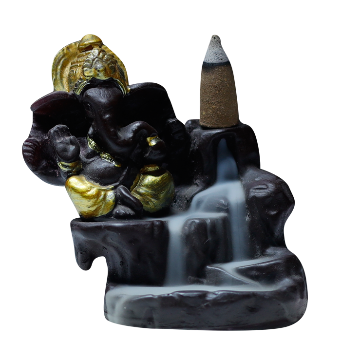 Lord Ganesha Backflow Smoke Fountain - 4 × 4 Inches | Backflow Dhoop Cone with Stand | For Pooja Temple | Home Decor | Office Decoration | Mandir Decoration And Gifts